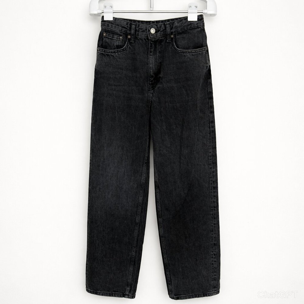 Zara Woman Black Lightly Washed High-Waisted Wide LegJeans